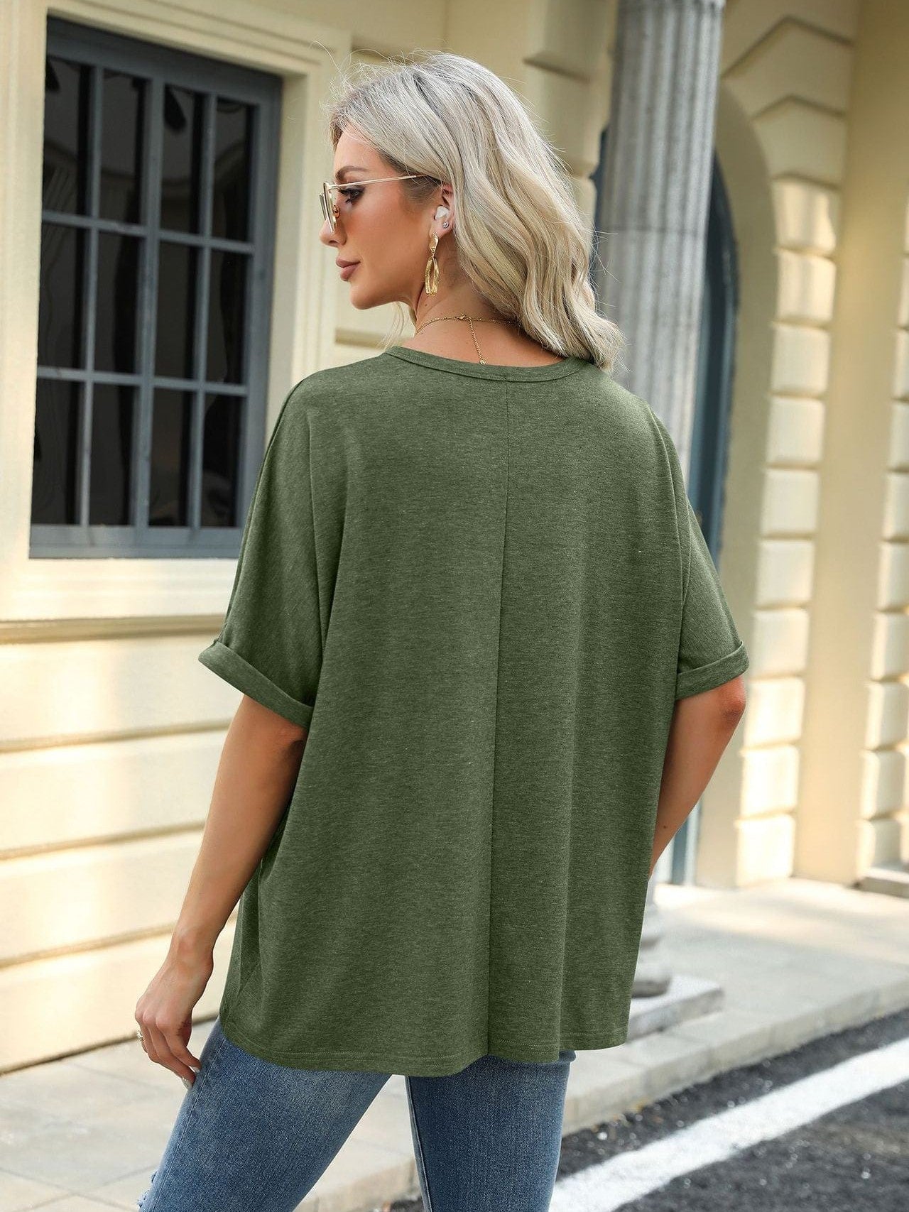 Round neck solid color short sleeve loose casual large size T-shirt