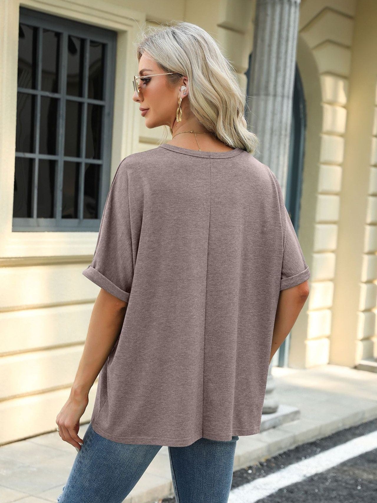 Round neck solid color short sleeve loose casual large size T-shirt