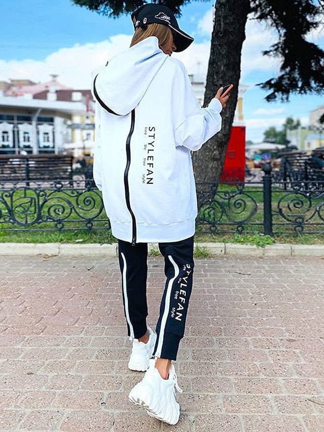 Zipper Detail Letter Design Women's Sweatshirt and Track Pants Set