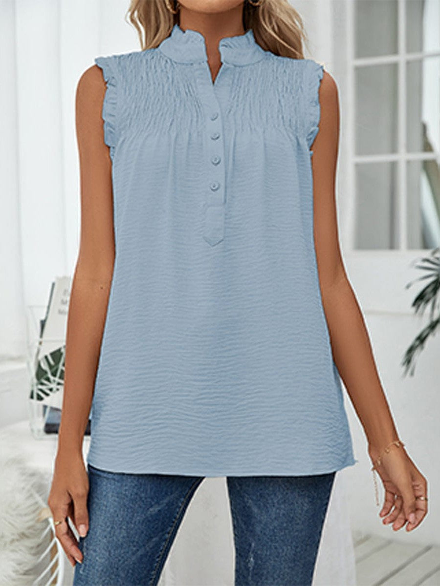 Sleeveless High Neck Ruffle Sleeve Loose Casual Top