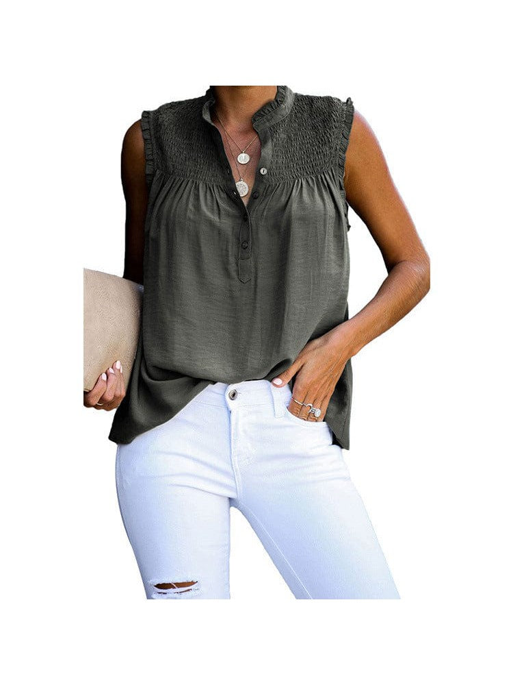 Sleeveless High Neck Ruffle Sleeve Loose Casual Top