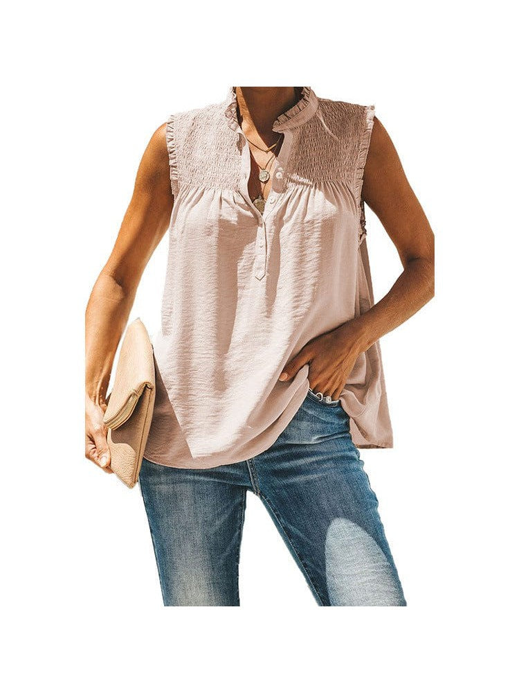 Sleeveless High Neck Ruffle Sleeve Loose Casual Top