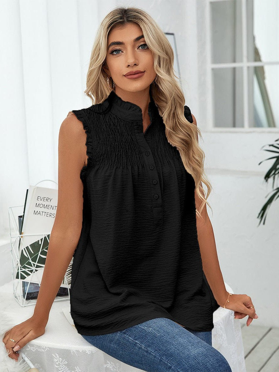 Sleeveless High Neck Ruffle Sleeve Loose Casual Top