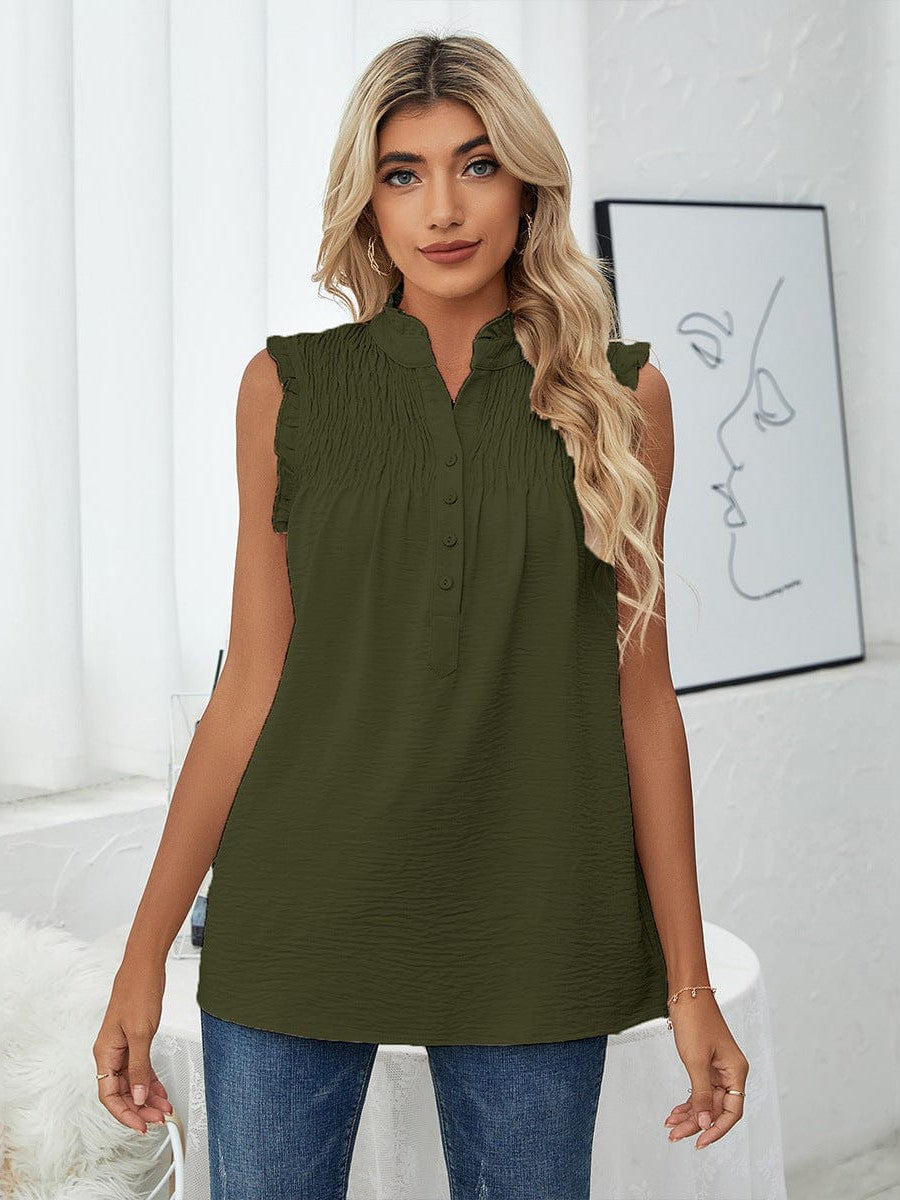 Sleeveless High Neck Ruffle Sleeve Loose Casual Top