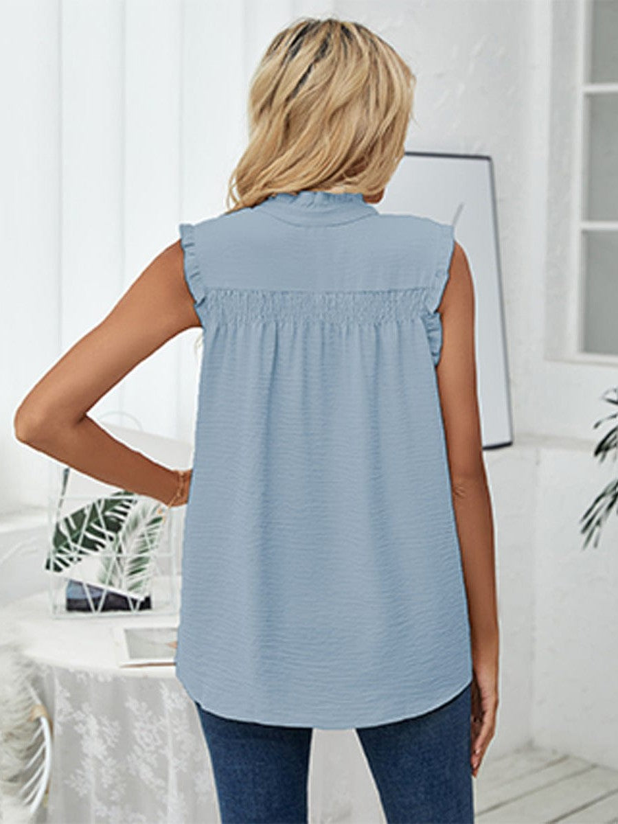 Sleeveless High Neck Ruffle Sleeve Loose Casual Top