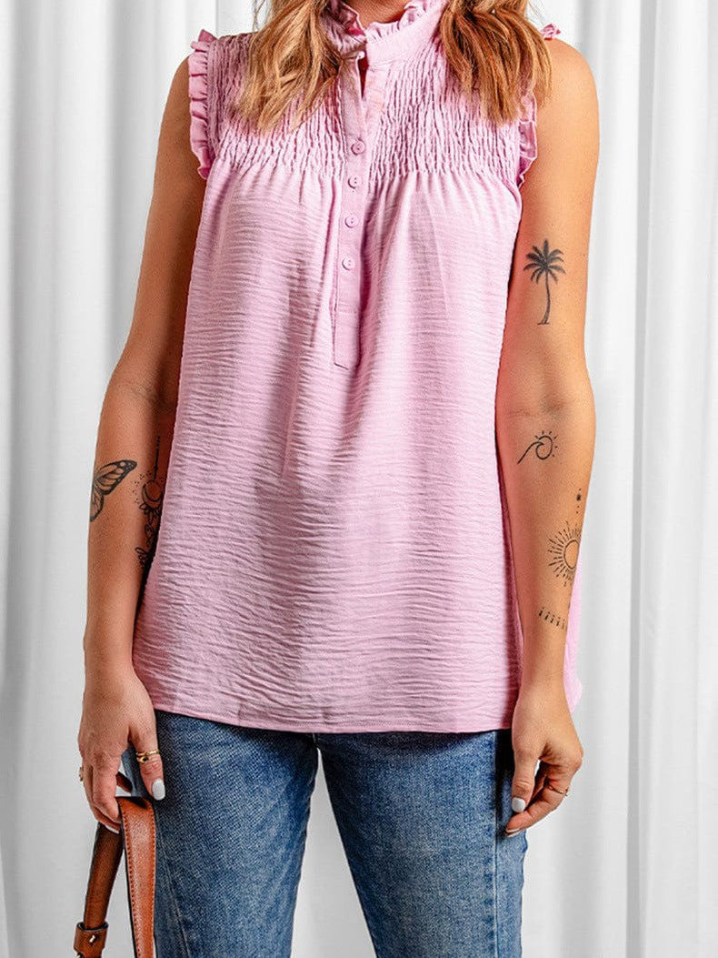 Sleeveless High Neck Ruffle Sleeve Loose Casual Top
