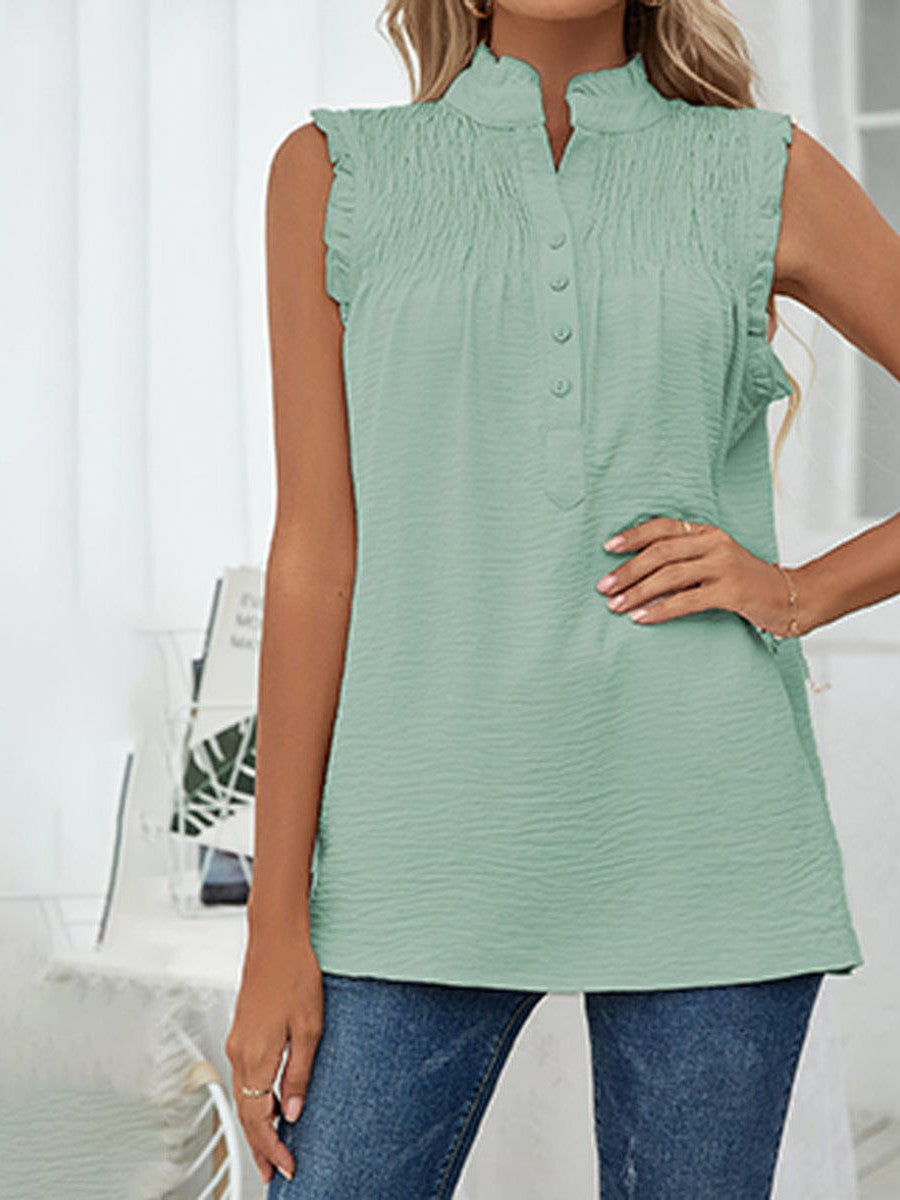 Sleeveless High Neck Ruffle Sleeve Loose Casual Top