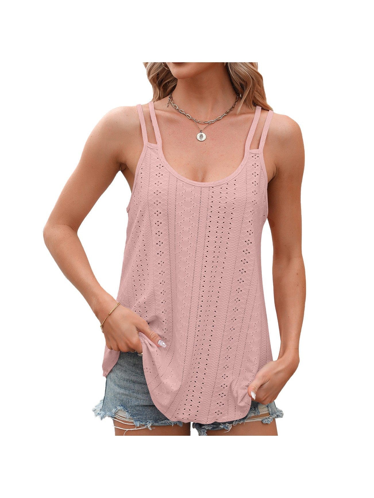 Solid color round neck sleeveless camisole top