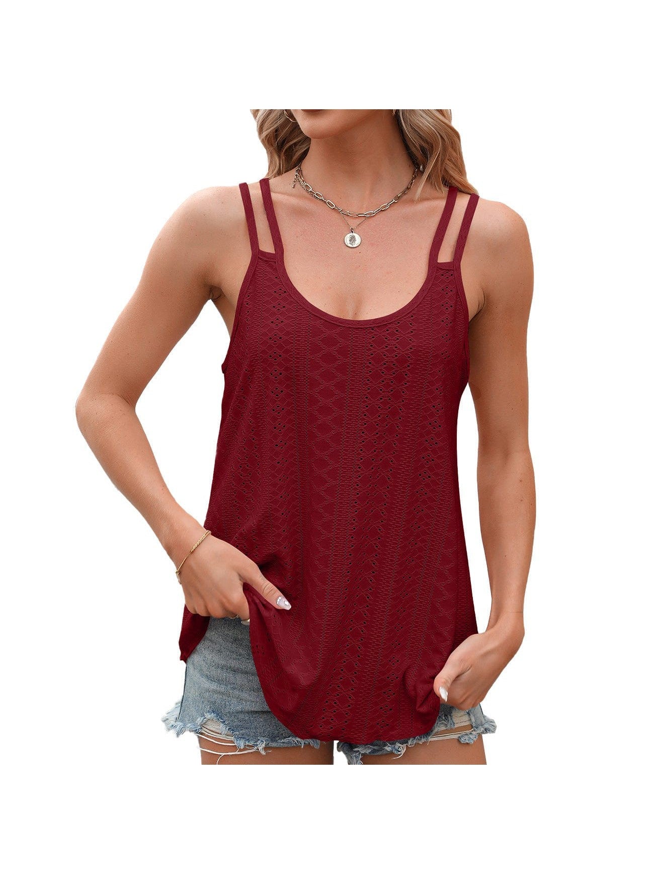 Solid color round neck sleeveless camisole top