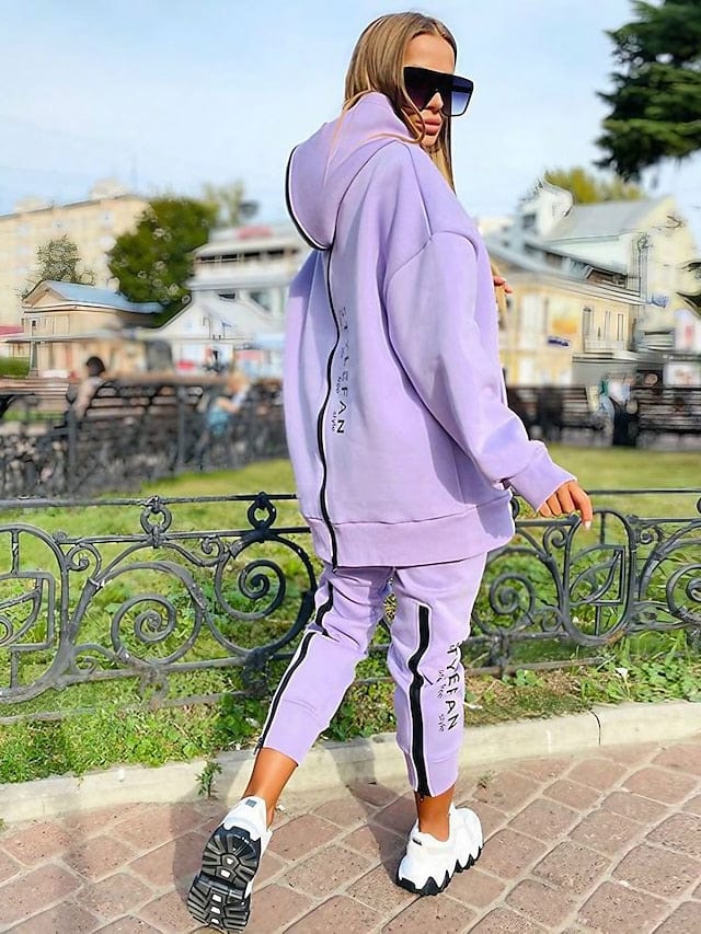 Zipper Detail Letter Design Women's Sweatshirt and Track Pants Set