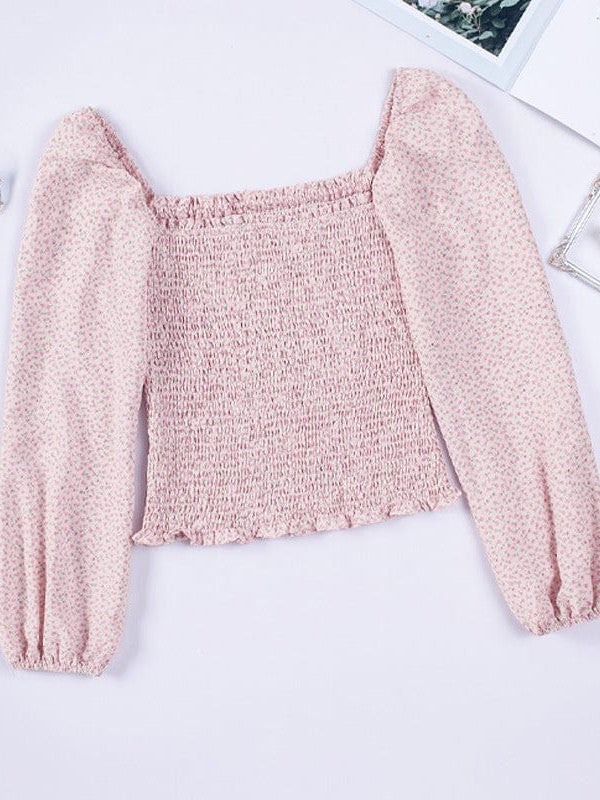 Square Neck Pullover Women's Lantern Sleeve Top with Waist Slimming Design