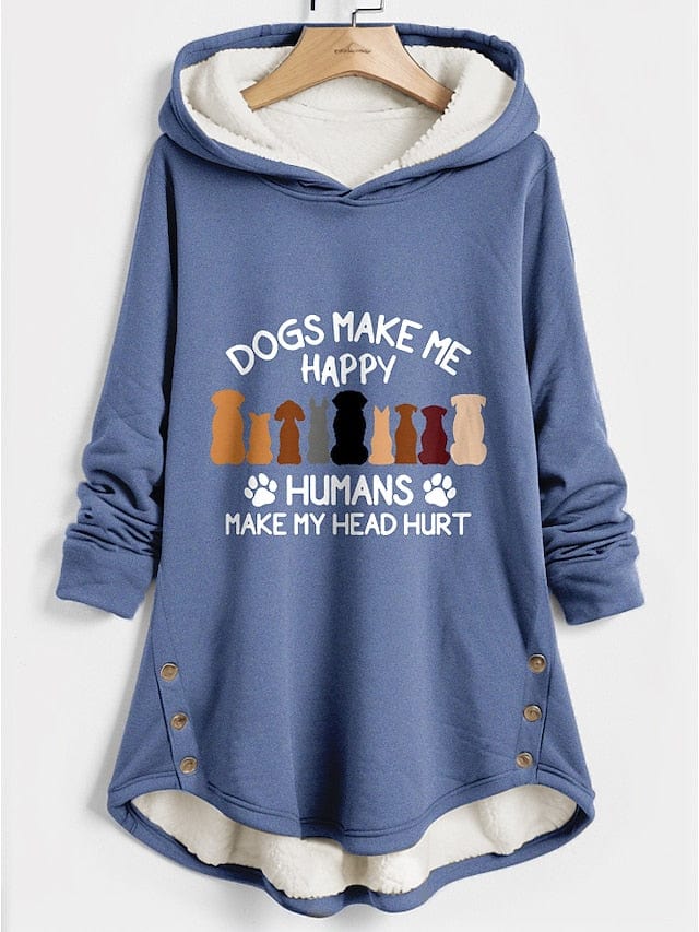 Hoodie Sweatshirt Pullover with Sherpa Fleece Lining and Dog Letter Print