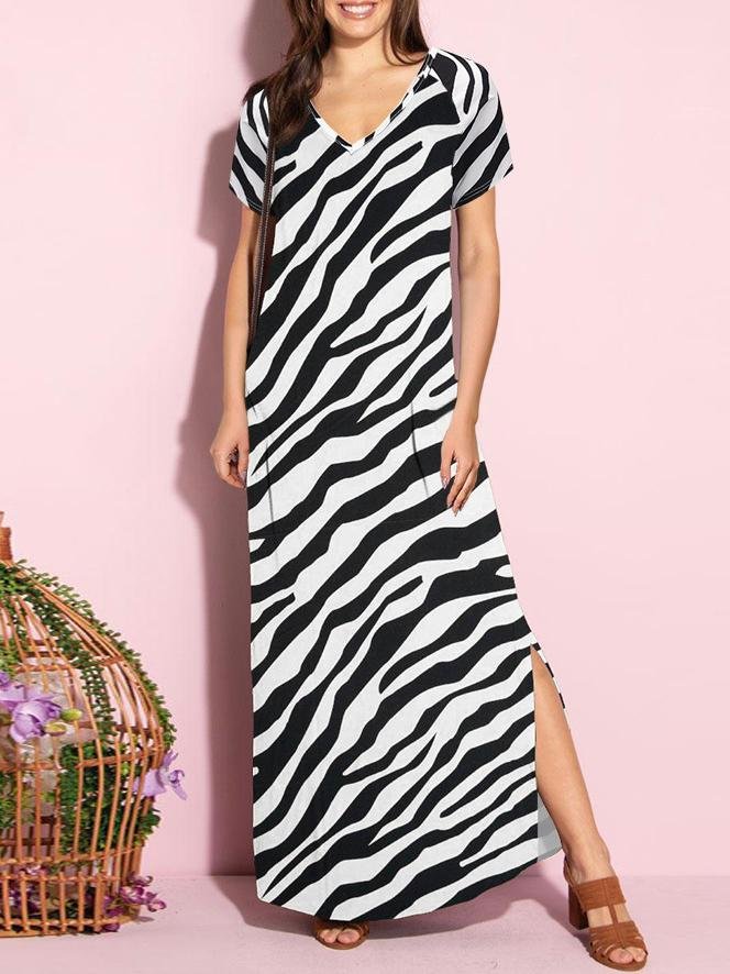 Zebra Print V-neck Open Back Dress