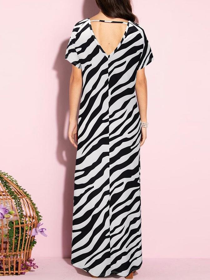 Zebra Print V-neck Open Back Dress