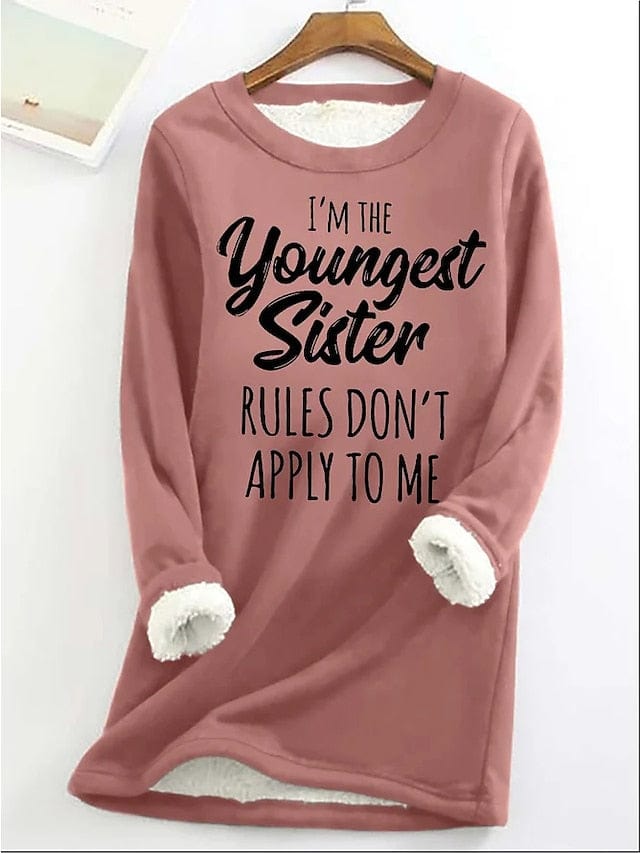 Women's Cozy Sherpa Fleece Lined Letter Sweatshirt Pullover