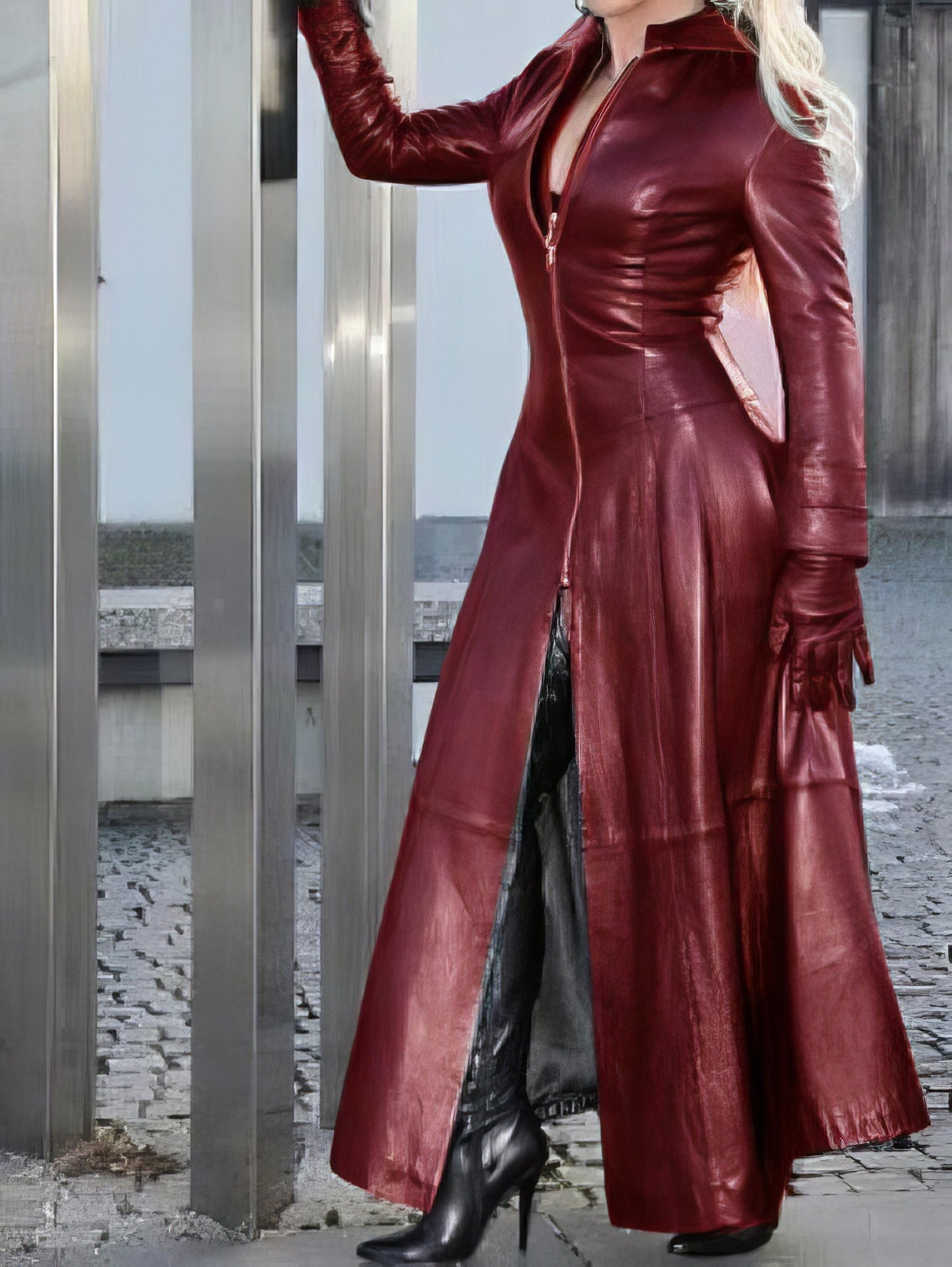 Zipper Accent Long Sleeve Faux Leather Dress
