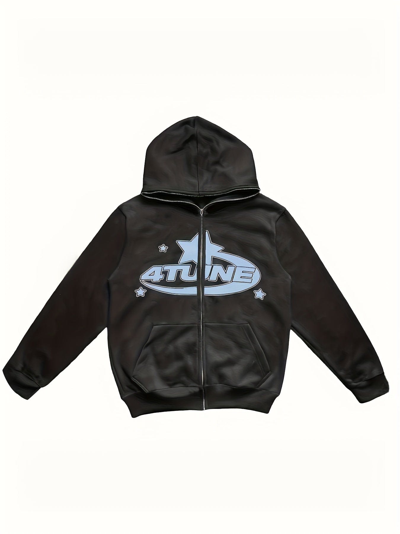 Y2K Letter Star Print Trendy Long Sleeve Zip-Up Hoodie