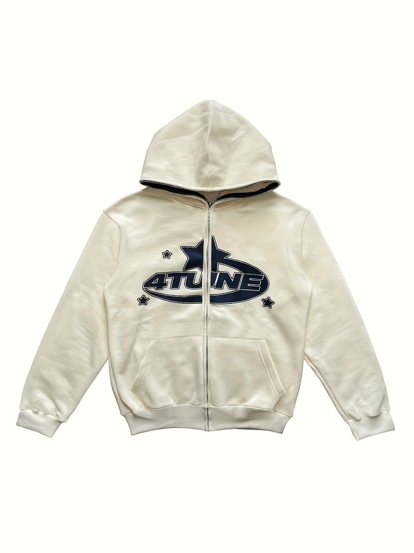 Y2K Letter Star Print Trendy Long Sleeve Zip-Up Hoodie