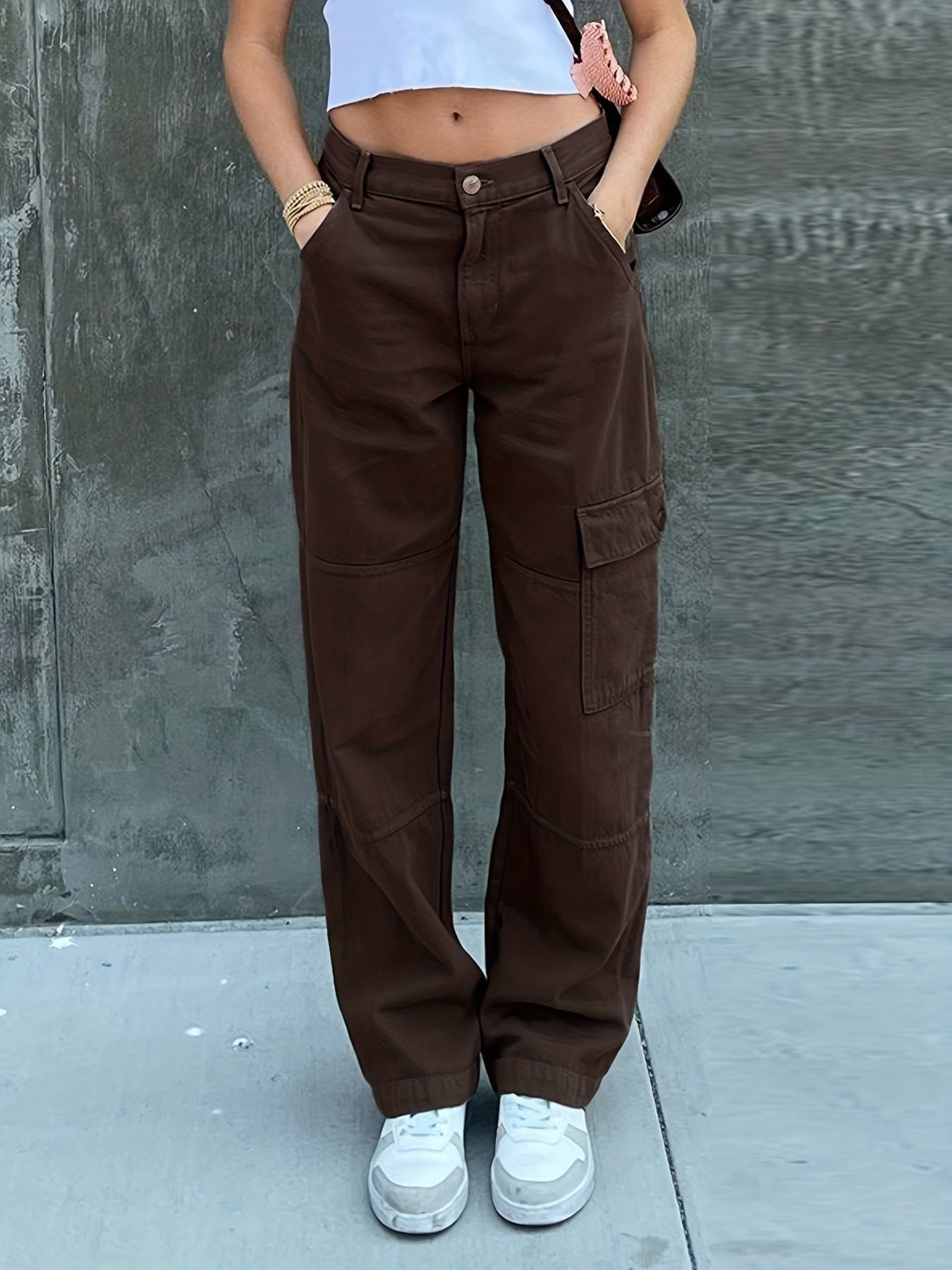Y2K Vintage Style Square Pocket Loose Wide Leg Cargo Pants