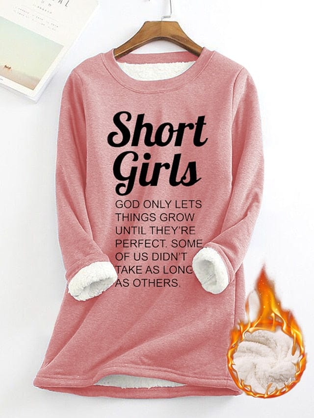 Yellow Pink Dark Pink Sherpa Fleece Lined Letter Print Women's Sweatshirt