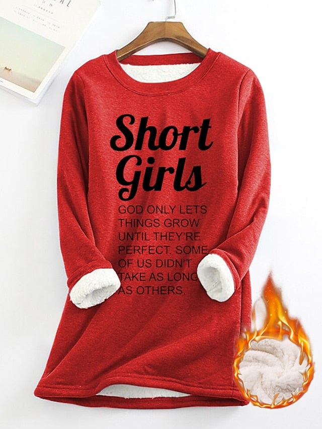 Yellow Pink Dark Pink Sherpa Fleece Lined Letter Print Women's Sweatshirt