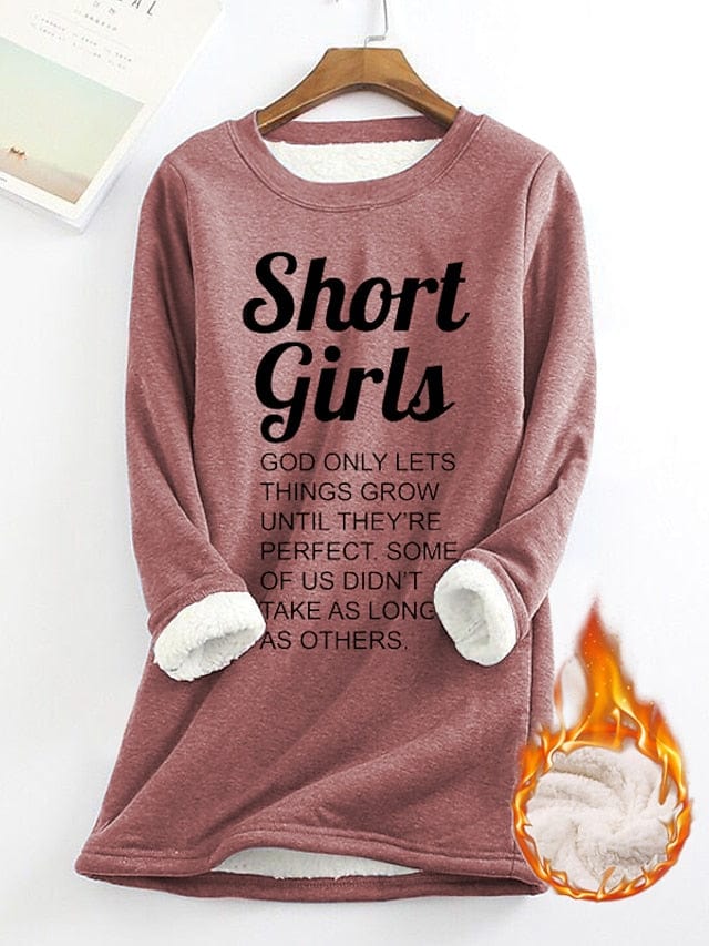 Yellow Pink Dark Pink Sherpa Fleece Lined Letter Print Women's Sweatshirt