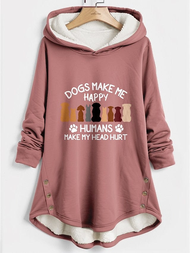 Hoodie Sweatshirt Pullover with Sherpa Fleece Lining and Dog Letter Print