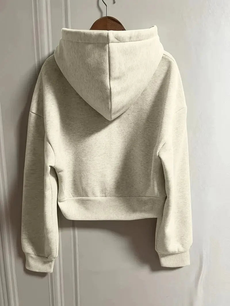 Zip Up Drawstring Hoodie with Pocket, Women's Casual Hooded Sweatshirt