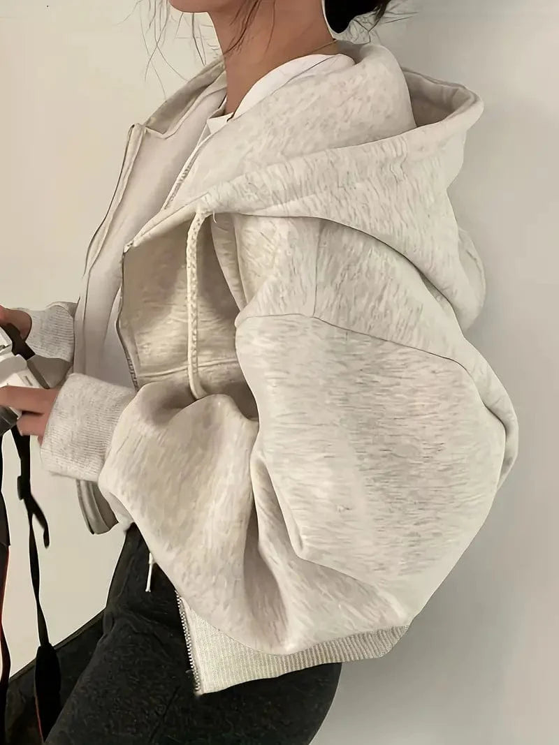 Zip Up Drawstring Hoodie with Pocket, Women's Casual Hooded Sweatshirt