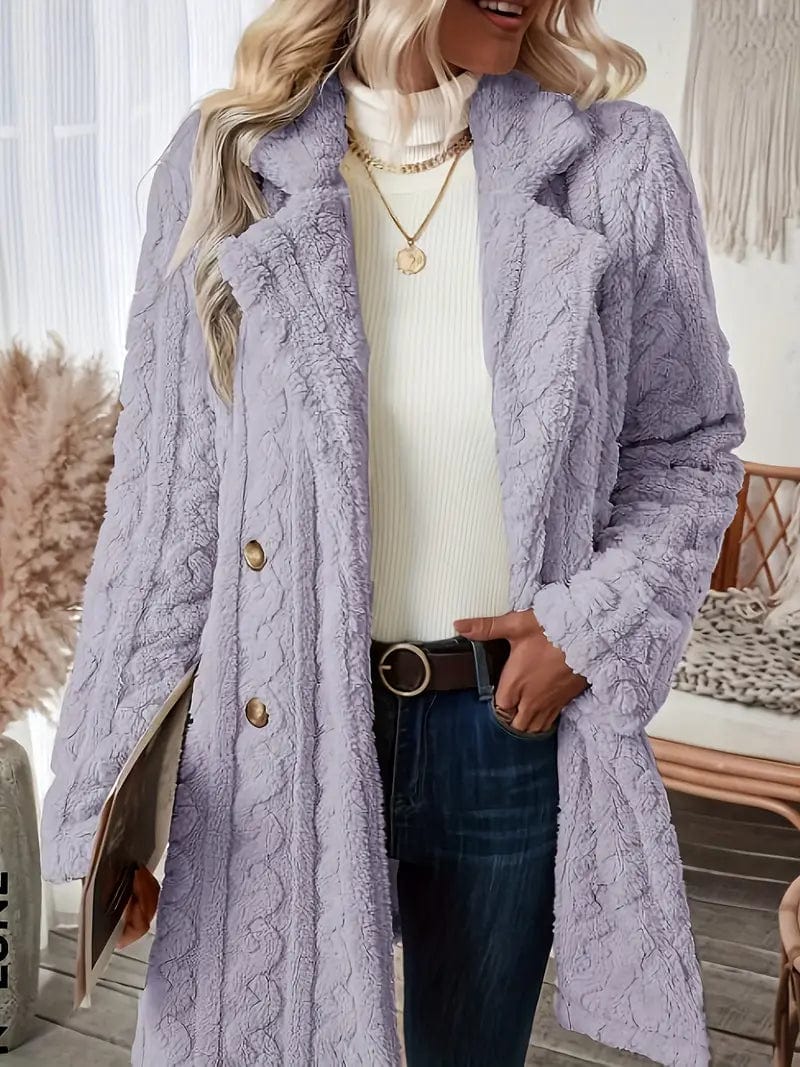 Zip-Up Fleece Winter Jacket with Lapel Neck for Women