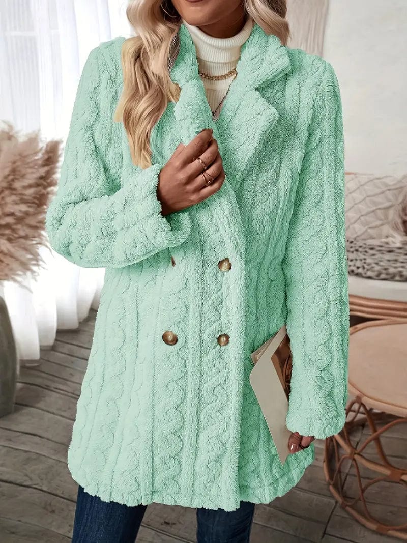 Zip-Up Fleece Winter Jacket with Lapel Neck for Women