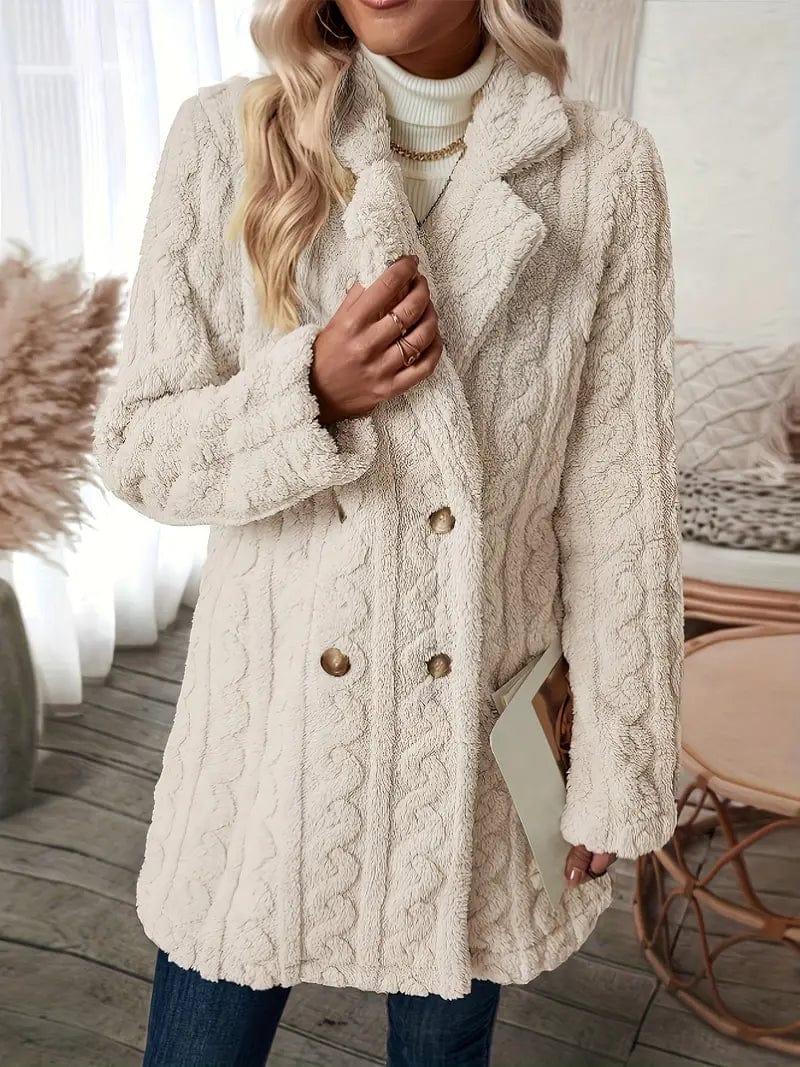 Zip-Up Fleece Winter Jacket with Lapel Neck for Women