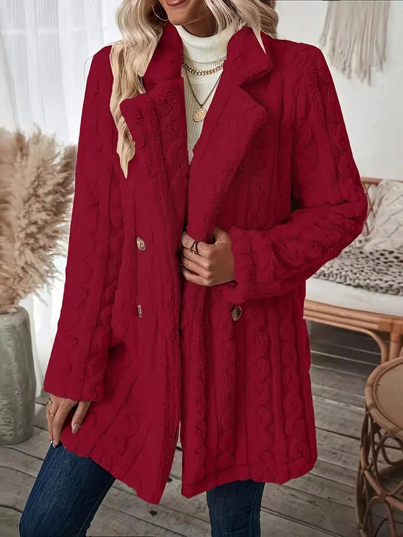 Zip-Up Fleece Winter Jacket with Lapel Neck for Women