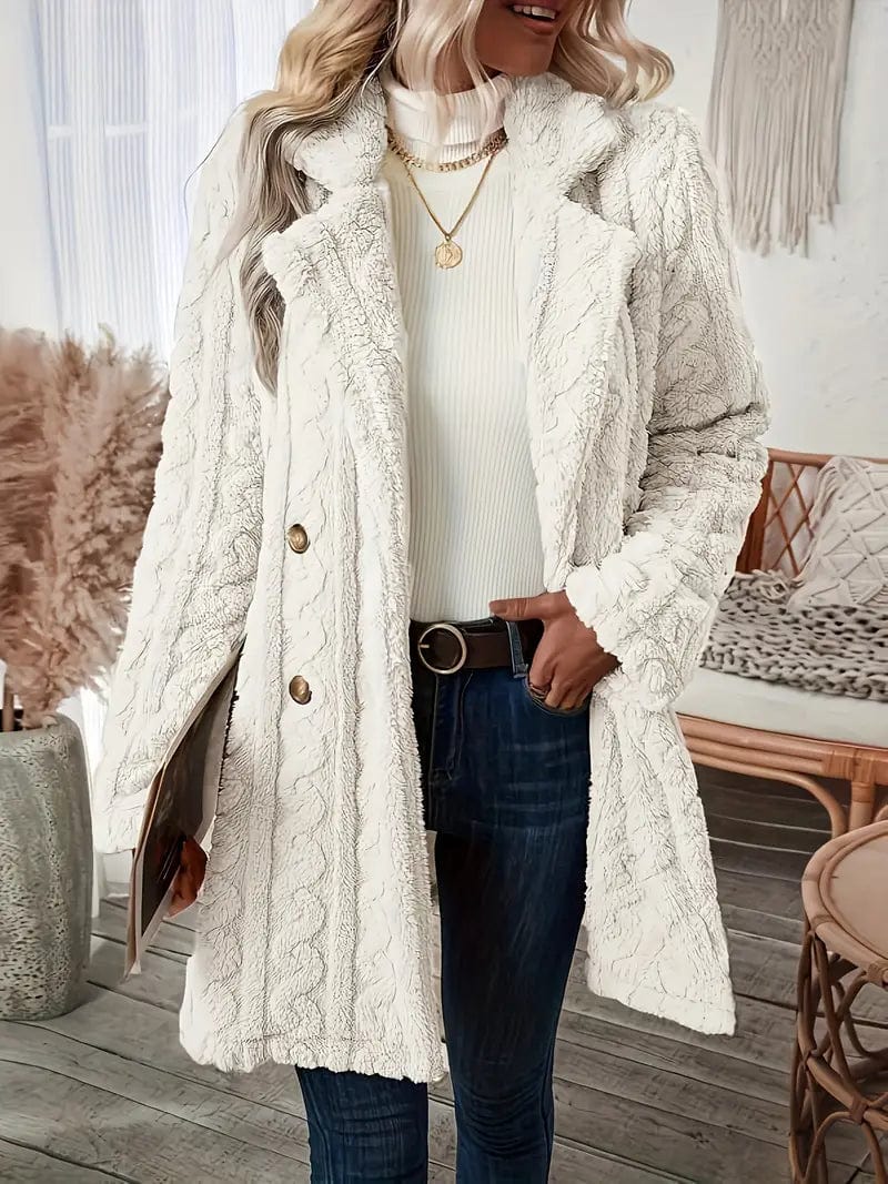 Zip-Up Fleece Winter Jacket with Lapel Neck for Women