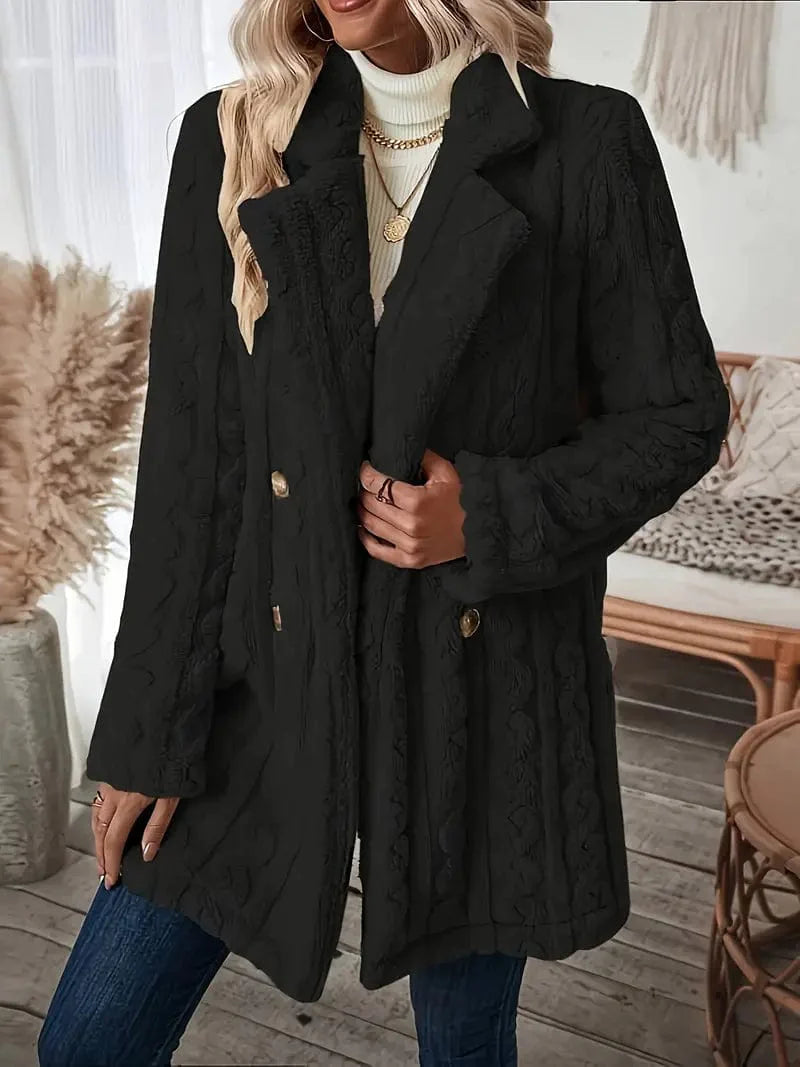 Zip-Up Fleece Winter Jacket with Lapel Neck for Women