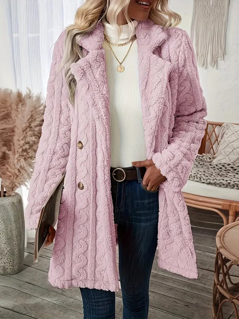 Zip-Up Fleece Winter Jacket with Lapel Neck for Women