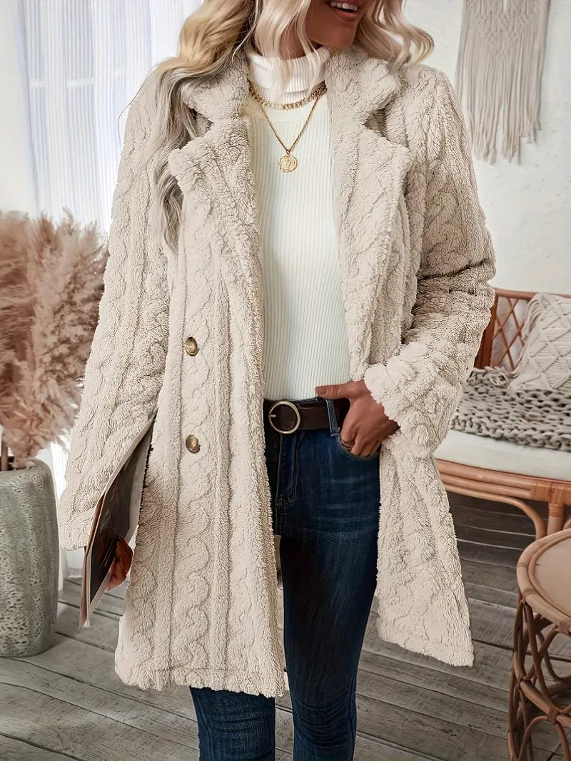 Zip-Up Fleece Winter Jacket with Lapel Neck for Women
