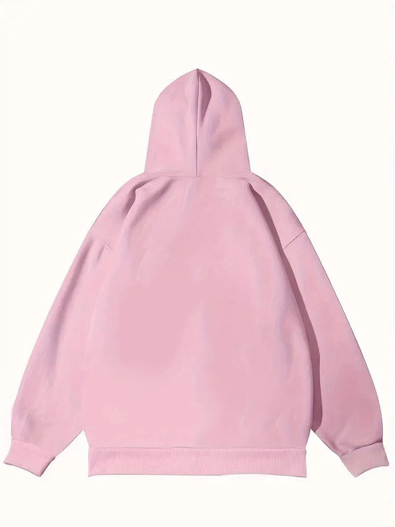 Zip Up Hoodie with Letter Print, Long Sleeve Casual Sweatshirt with Pocket for Women