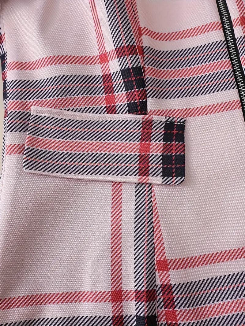 Zip Up Plaid Jacket for Women, Stylish Long Sleeve Spring & Fall Outerwear