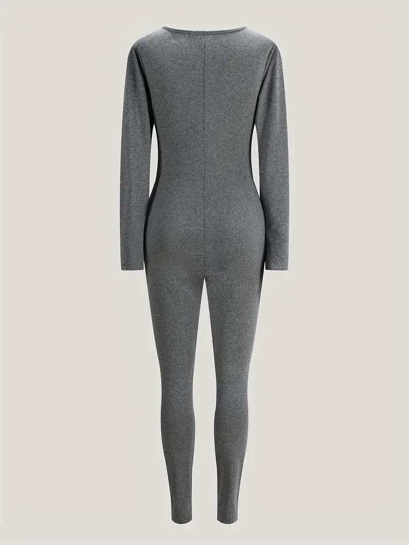 Zip-Up Skinny Athleisure Jumpsuit with Long Sleeves for Women, Ideal for Spring and Fall
