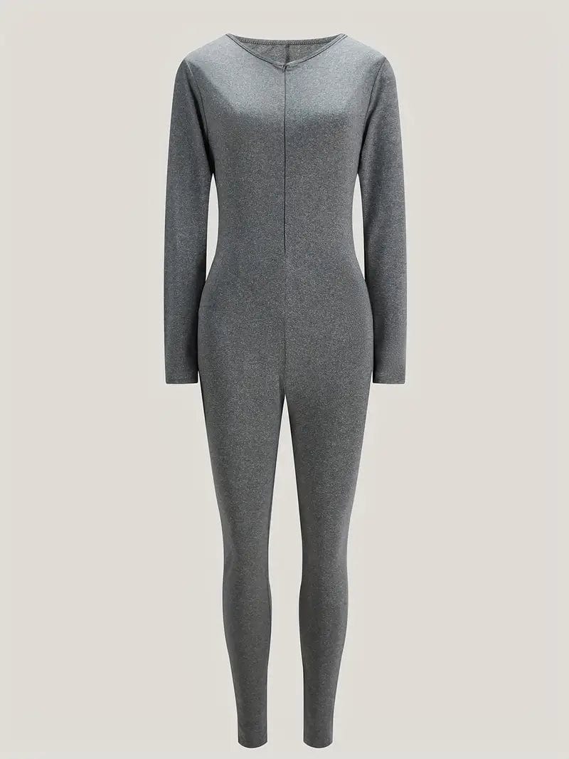 Zip-Up Skinny Athleisure Jumpsuit with Long Sleeves for Women, Ideal for Spring and Fall