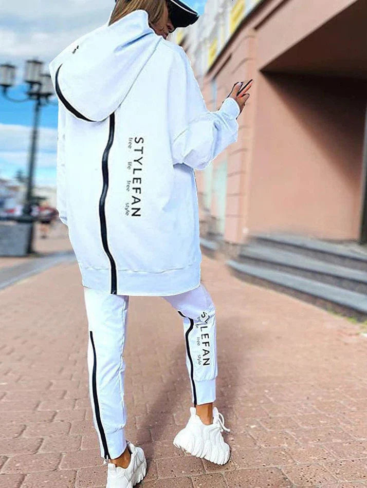 Zipper Detail Letter Design Women's Sweatshirt and Track Pants Set