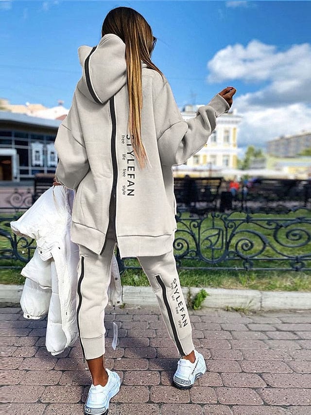 Zipper Detail Letter Design Women's Sweatshirt and Track Pants Set