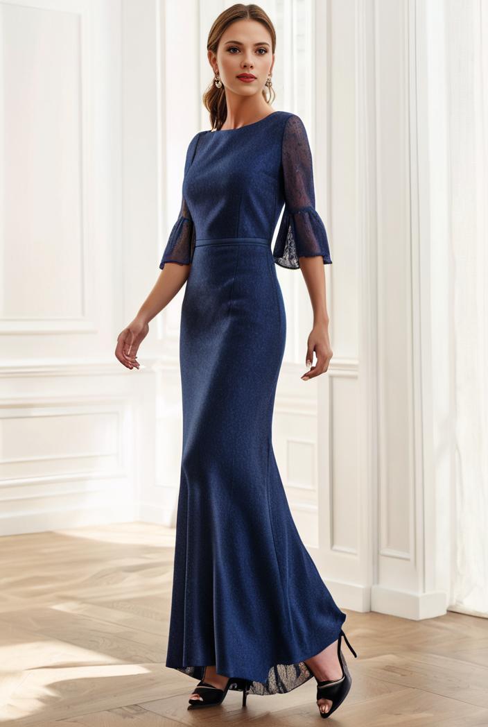 3 4 sleeve bodycon plunging back sequin evening dress 100007
