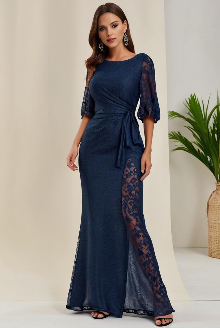 3 4 sleeve bodycon plunging back sequin evening dress 100015