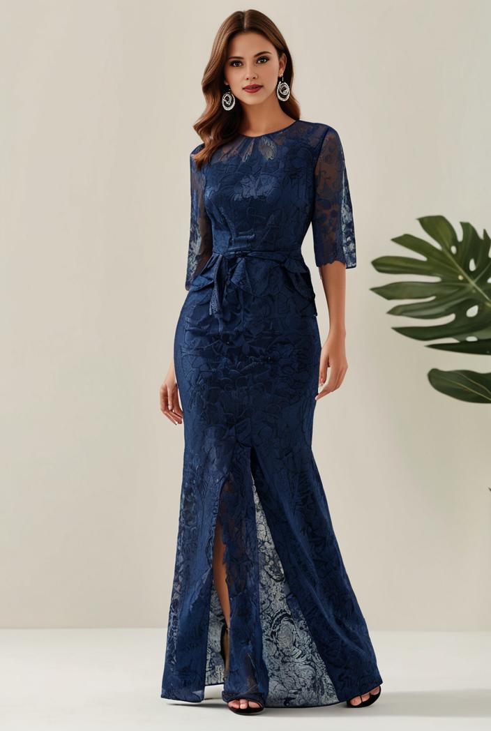 3 4 sleeve bodycon plunging back sequin evening dress 100017