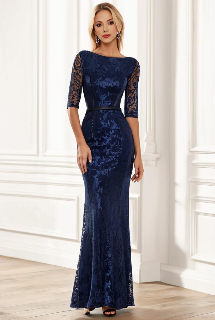 3 4 sleeve bodycon plunging back sequin evening dress 100033