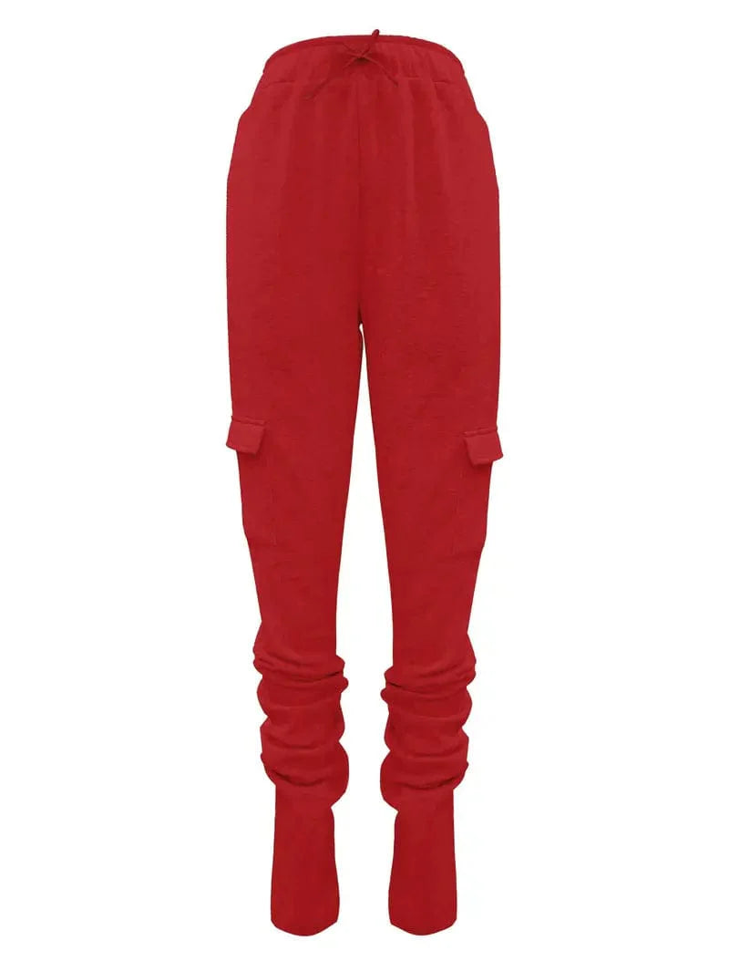 Ruched Solid Pants, Long-Length Casual Drawstring Bottoms, Women's Apparel