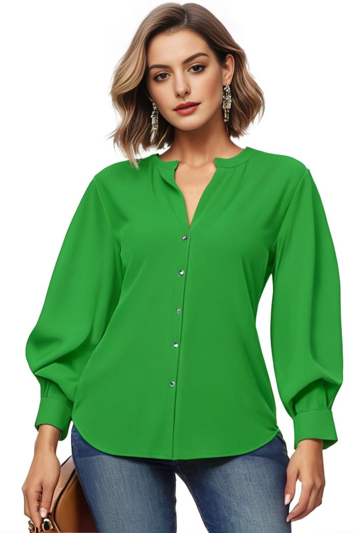 plus size casual blouse women s plus solid button up lantern sleeve turn down collar nipped waist blouse 101659