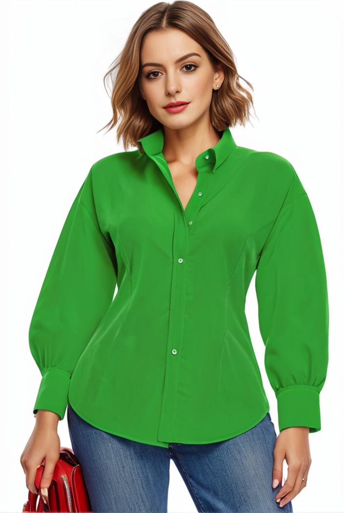 plus size casual blouse women s plus solid button up lantern sleeve turn down collar nipped waist blouse 101660